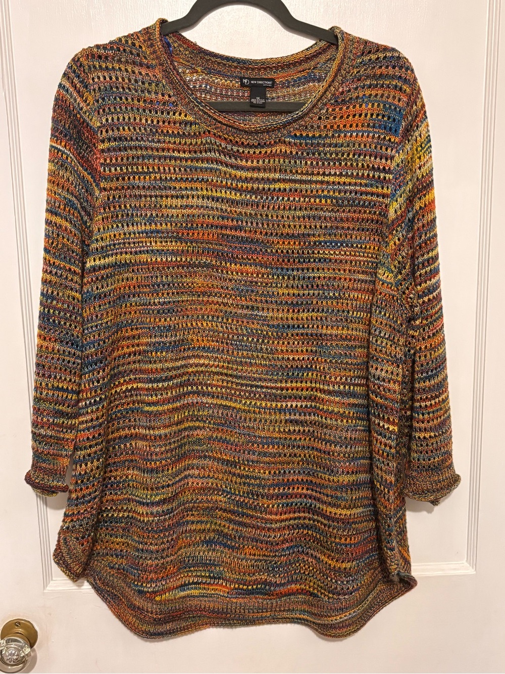 new directions Multicolor Open-Knit Sweater Top - Rust, Blue & Yellow Accents